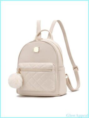 Mini Faux Leather Backpack Purse Small Plaid Backpack with Pom Pom